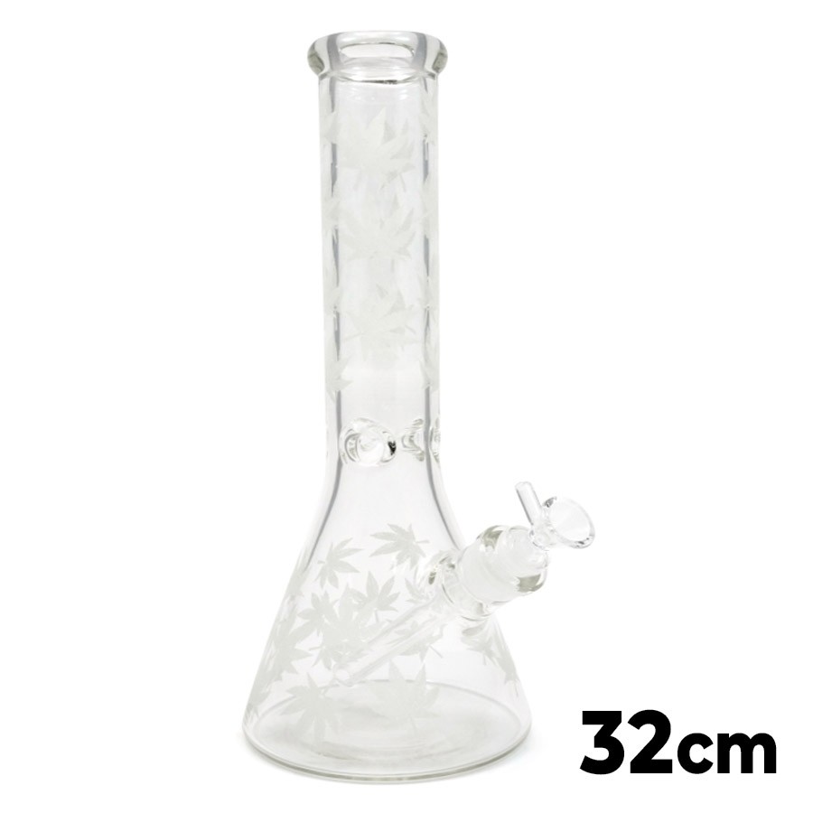 Bong Cristal 32 cm Beaker Ice Fosforescente Hojas – Diseño Premium